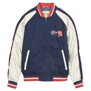 MCS源自万宝路美式百搭立领夹克春季新款插肩袖修身拼色棒球服男