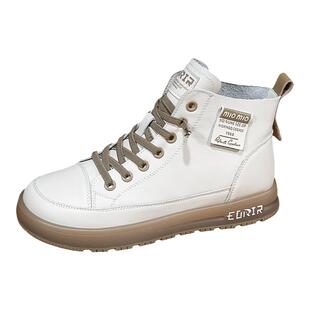 头层牛皮高帮小白鞋女春秋2026新款真皮马丁靴一脚蹬孕妇休闲板鞋