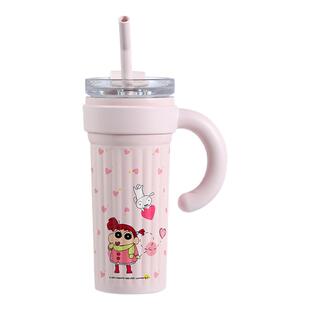 蜡笔小新保温杯带盖带把手可爱卡通女生高颜值吸管直饮水杯大容量