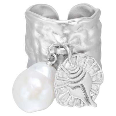 lostinecho珍珠挂坠开口戒指