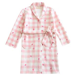 女童春秋纯棉空气层睡袍可爱加厚全棉三层夹棉系扣家居袍保暖浴袍