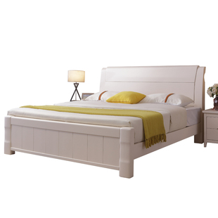 1.8米双人床主卧白色全实木床中式加厚大床现代橡木1.5米简约木床