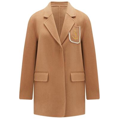 Navigare意大利小帆船黑色双面呢大衣女秋冬中长款羊毛外套