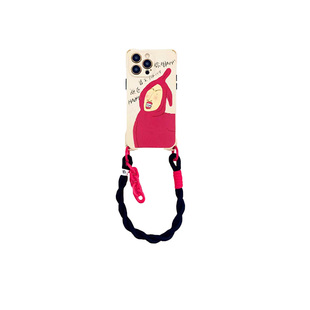 可爱搞怪牙妹手腕挂绳手机壳斜挎15promax新款13适用小米华为苹果iPhone14plus防摔11小众12mate60Pro/40/50