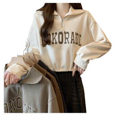 半拉链短款抽绳卫衣女薄款