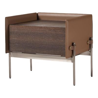 意式极简实木床头柜卧室储物马鞍皮床边柜轻奢高级感创意设计师款