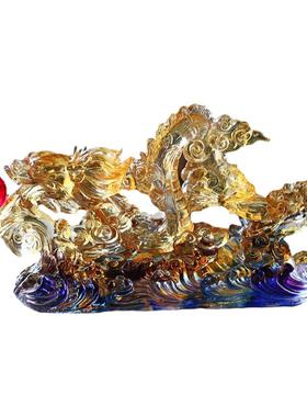 腾龙献宝琉璃龙吐珠摆件商务开业送礼居家前台装饰摆放中式礼品