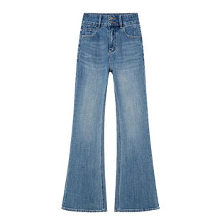 OKOK LOVEU许妍同款色星辰磨砂蓝高弹牛仔裤女2025新款加绒直筒裤