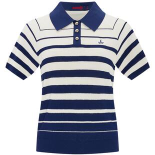 Navigare意大利小帆船条纹短袖polo衫女2026夏季新款针织翻领T恤