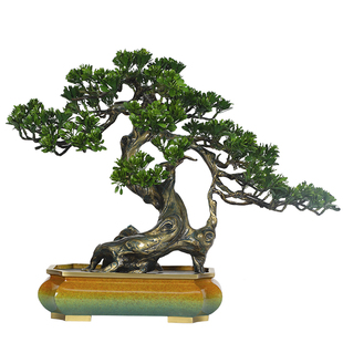 中式罗汉松铜摆件客厅玄关办公室前台装饰品公司搬迁开业乔迁礼物