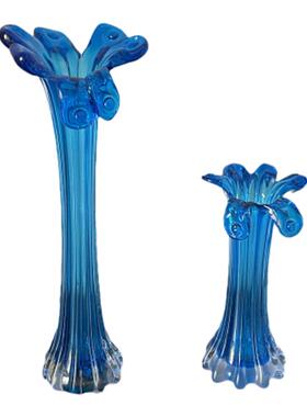 中古玻璃花瓶蓝色摆件客厅插花装饰品复古轻奢高级感家居饰品