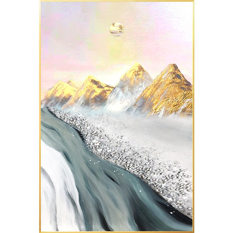 聚宝盆日照金山肌理手绘油画