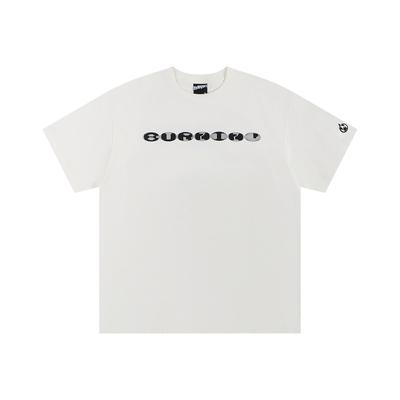 BURNIN*像素球形火苗短袖T恤纯棉男女情侣圆领上衣2026年春夏新款