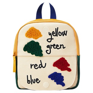 帆布云朵涂鸦翻盖双肩包2026新款卡通可爱幼儿园儿童拼接色小书包