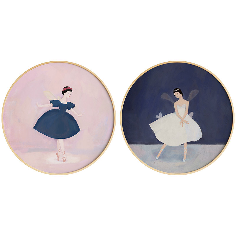 墙蛙简约卧室床头装饰画女孩芭蕾壁画实木圆形舞蹈教室琴房挂画