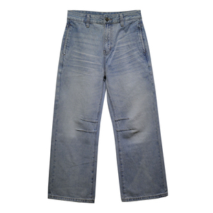 布冷布热 2026年春夏浅蓝色牛仔裤男宽松直筒阔腿裤长裤薄款全棉