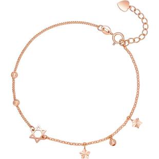 周六福18K金手链女多彩AU750玫瑰金彩金星星手饰细链素链新年礼物