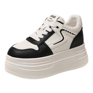 ZFCQ香港厚底内增高小白鞋女款真皮2026秋新款显脚小8cm休闲单鞋