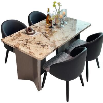 奢石纹理雪山飞狐天然金刚大理石餐桌组合意式简约轻奢大理石餐桌