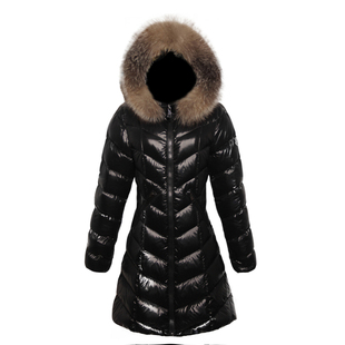 2025冬新爆m 蒙家羽绒服女中长款连帽大毛领收腰修身高端鹅绒外套