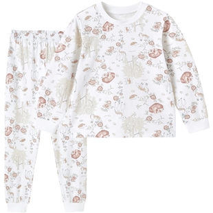 英氏儿童秋衣秋裤女童睡衣乳木果家居服套装秋冬款男童纯棉春秋