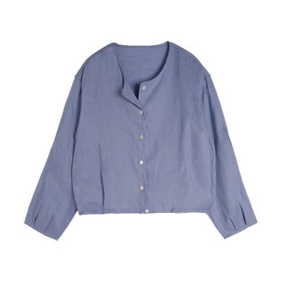 亚麻圆领衬衫外套老钱风松弛简约