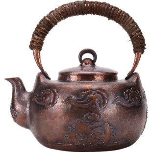 口耳出一体雕花铜壶纯铜一片造紫铜烧水壶大容量1700毫升加厚加大