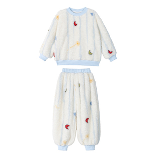 小O宝童装 宝宝毛绒家居服女加绒2025冬季新款女童彩色加厚睡衣