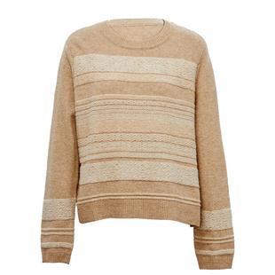 Famecoco复古撞色提花祖母风毛衣宽松慵懒圆领针织衫FAC8DB011