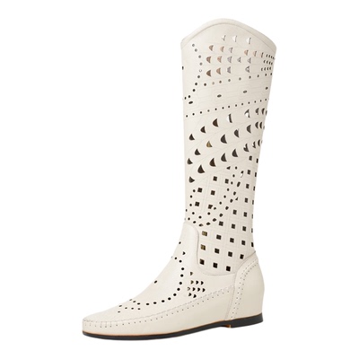 真皮镂空女靴，透气百搭3厘米跟