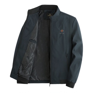 爸爸装春秋季薄款夹克衫中年男立领外套休闲上衣中老年宽松秋冬装