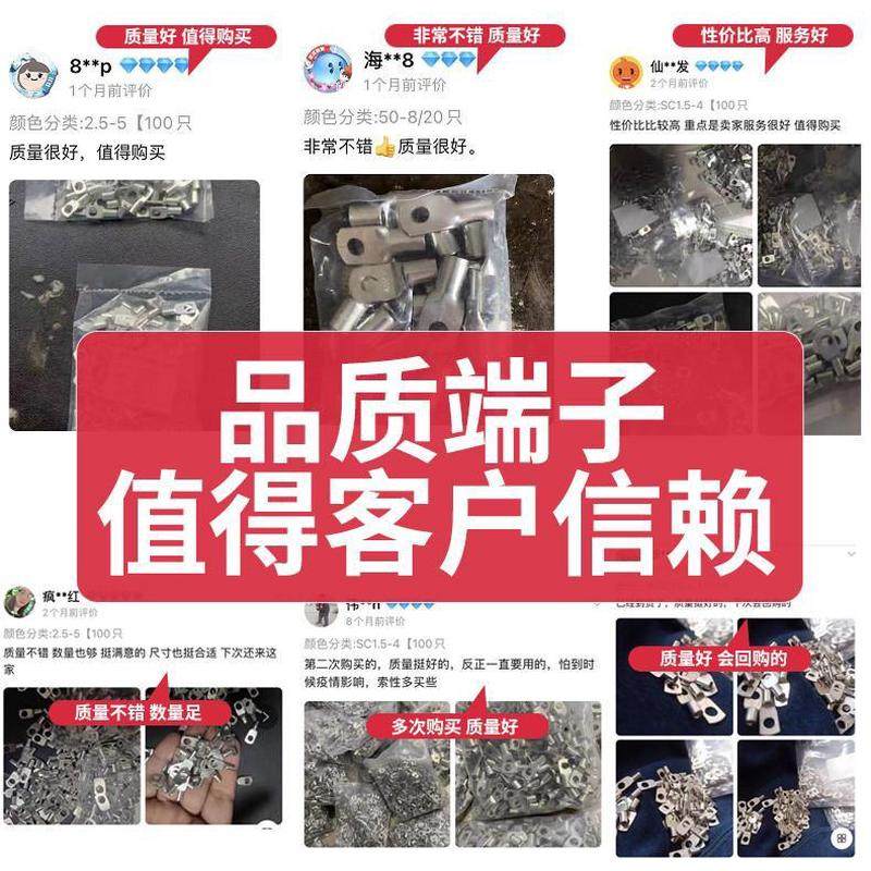 国标冷压端子SC窥口铜鼻子加厚紫铜接线耳铜端子头电缆接线端子鼻