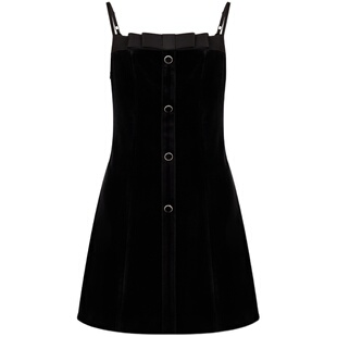 【商场同款】糖力 光泽丝滑丝绒小黑裙 蝴蝶结显瘦吊带连衣裙女