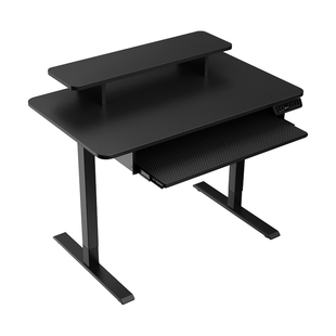 小尺寸台式实木电脑桌卧室家用电动升降桌带键盘托灯光层架桌子