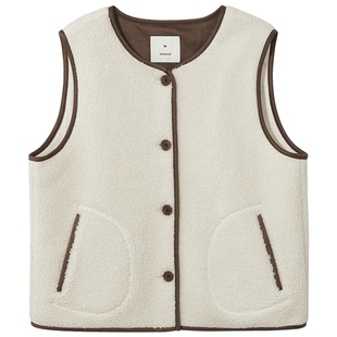 热风女士马甲背心2025年冬季新款毛绒马甲背心叠穿内搭保暖上衣