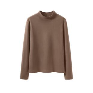 JR真维斯修身打底衫女2025秋季新款双面磨绒女装保暖咖色长袖T恤