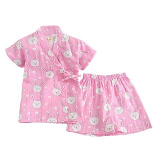 夏薄纯棉纱布儿童宝宝女童亲子汗蒸服短袖全棉桑拿和服家居服睡衣