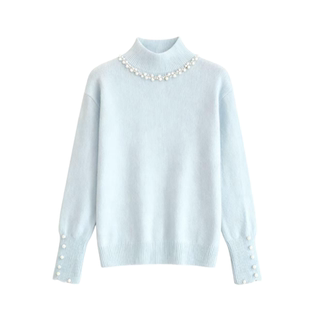 温柔慵懒风钉珠毛衣打底衫女秋冬新款气质内搭水貂绒针织亮丝上衣