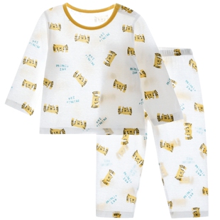 宝宝空调服夏季薄款儿童睡衣套装纯棉长袖全棉a类女童男童家居服