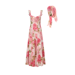 【孙怡同款】NanaJacqueline连衣裙女印花吊带长裙度假出游含头巾