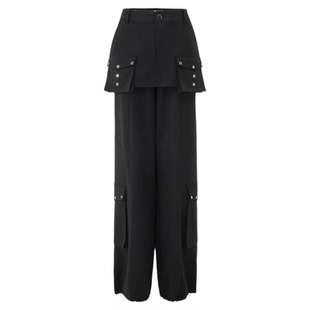 uhot/诱货黑色假两件拼接半裙工装廓形长裤子百搭新款 UWWA1K610M