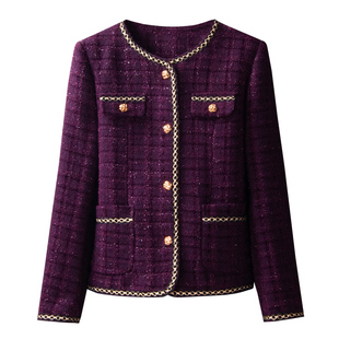 爆款紫色小香风外套女2025秋冬新款高级感气质名媛小个子羊毛上衣