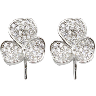 源头工厂s925纯银珍珠耳环托配件925银耳钉精致花朵耳坠diy手工托