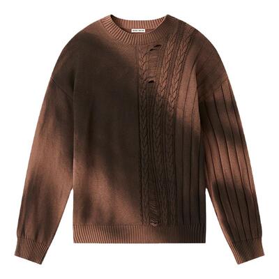 纯棉喷色镂空圆领毛衣针织衫