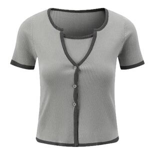 DTLANDO/商场同款夏季新款薄款时尚通勤女装短袖针织衫开衫上衣