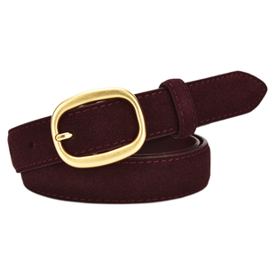 安可拉红皮带女麂皮绒面真皮复古简约装饰腰带女咖色百搭牛仔裤带