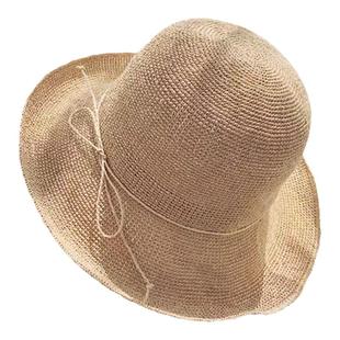 品质手工拉菲细钩针草大头围渔夫帽夏海沙滩草帽防晒可折叠遮阳帽