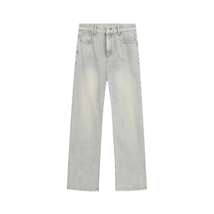 美式潮牌街头黄泥牛仔裤男春秋2026新款宽松直筒阔腿百搭水洗长裤