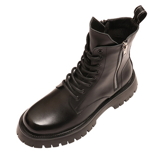 高街马丁靴秋冬加绒保暖真皮男鞋英伦风百搭短靴厚底高帮工装靴子