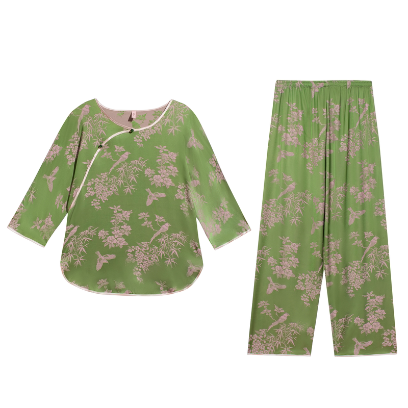达芬奇密码国风阳离子防静电夏季女七分袖夏季清凉睡衣家居服套装